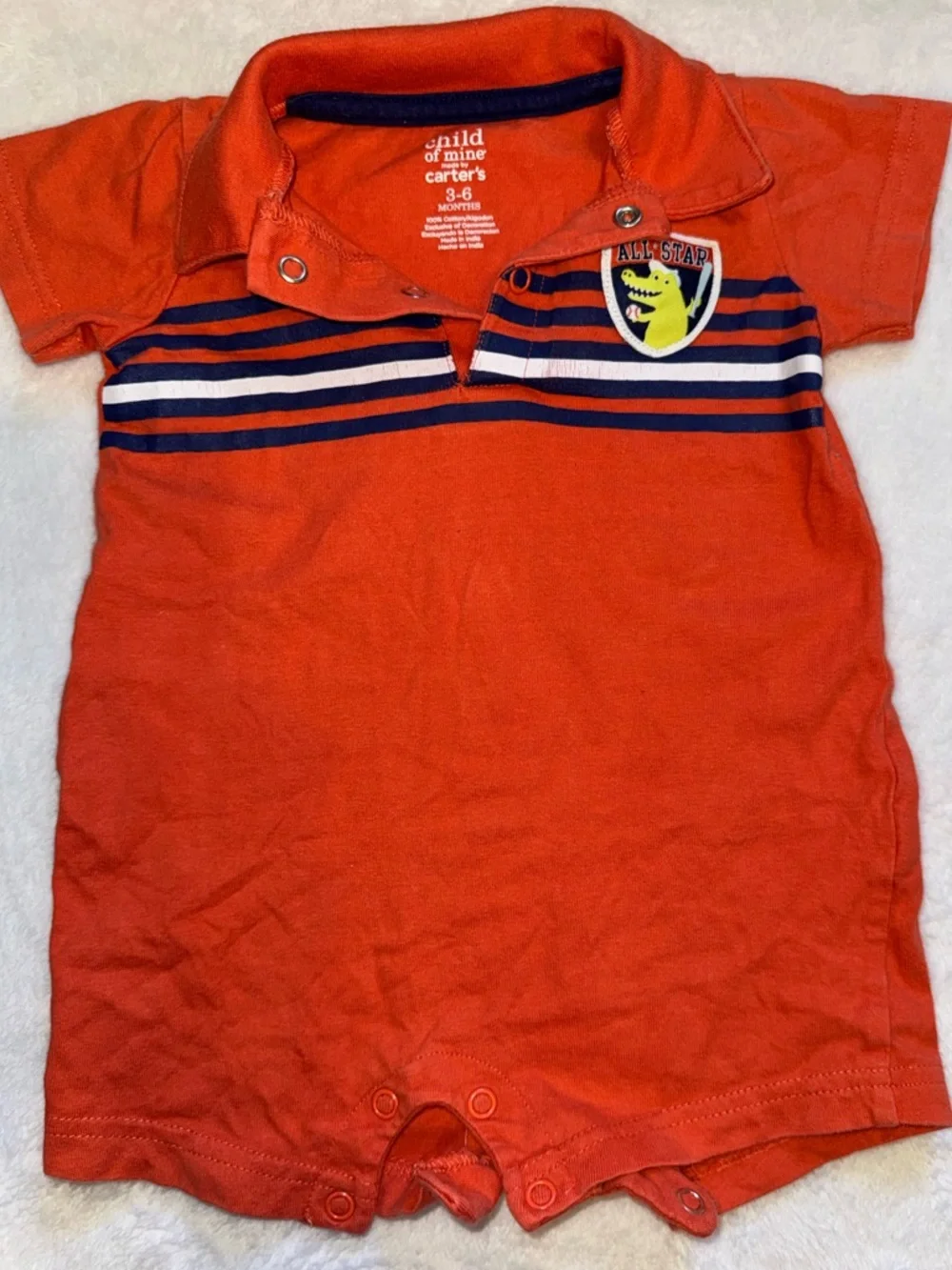 child of mine by Carter's Orange Striped Polo Top with All-Star Crocodile Patch